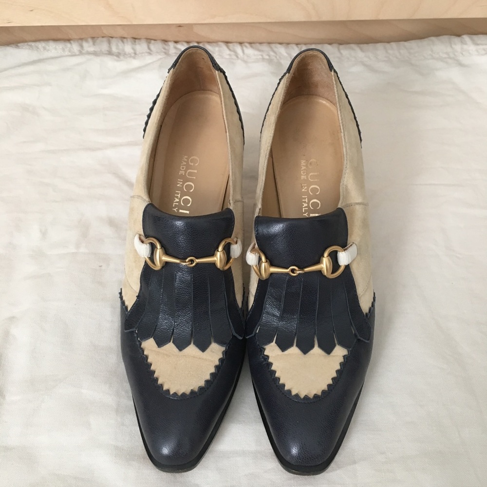 Gucci Shoes - Navy & Cream Leather Pumps
